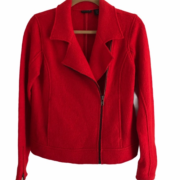 Tahari Jackets & Blazers - Tahari Red Wool Blend Moto Jacket XS